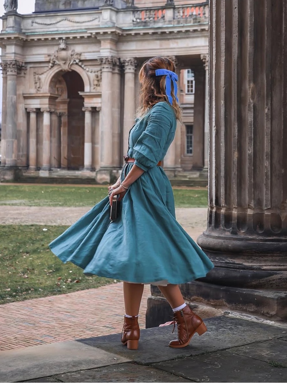 Son De Flor Teal Blue Ophelia Linen Dress XXS - Picture 5 of 7
